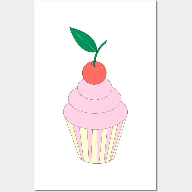 Pink Cupcake With Cherry On Top Digital Art | Melanie Jensen Illustrations Wall Art by illusima